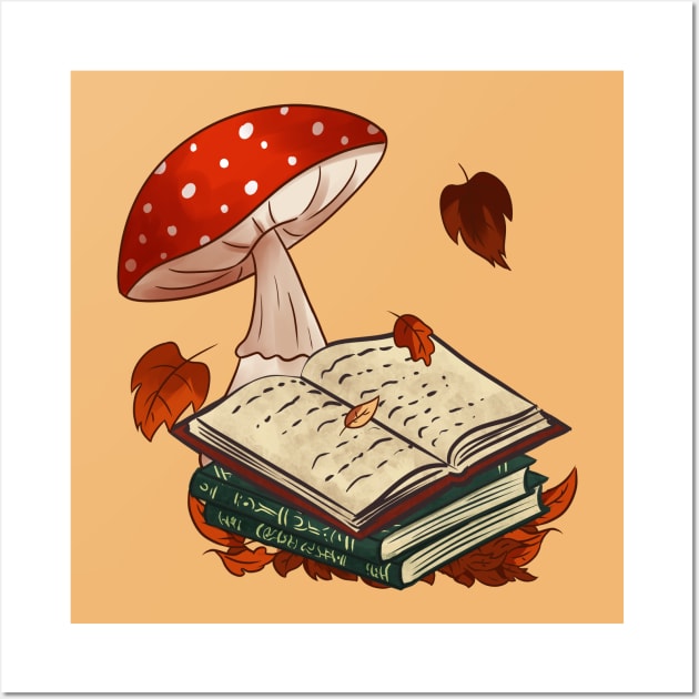 Vintage books and mushroom Wall Art by Doya